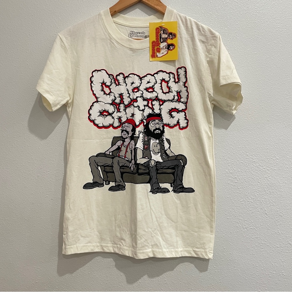 NEW Cheech & Chong Mens Graphic T-Shirt Cream Off-White Size M